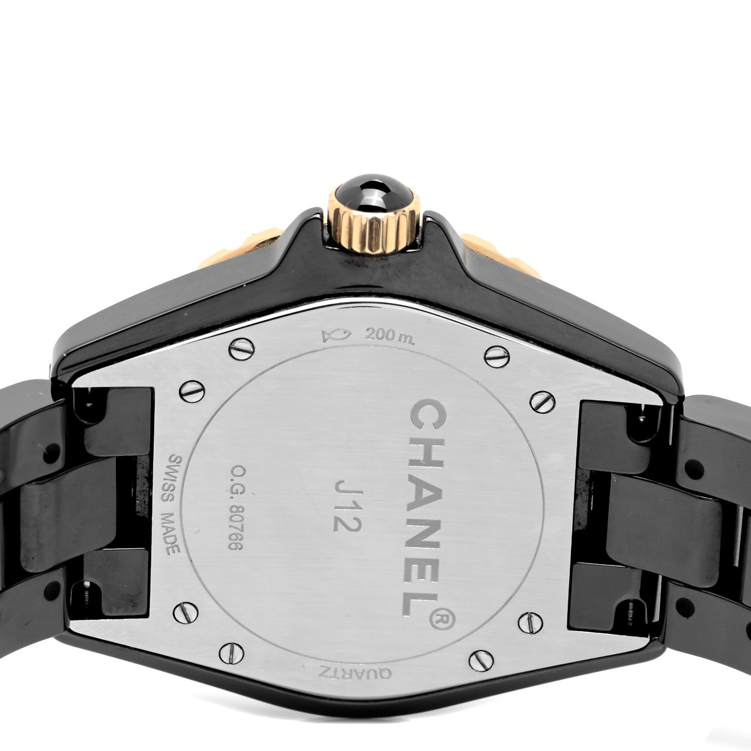 Chanel Stainless Steel 18K Yellow Gold Ceramic Diamond 38mm J12 Quartz Watch Black 4 of 5