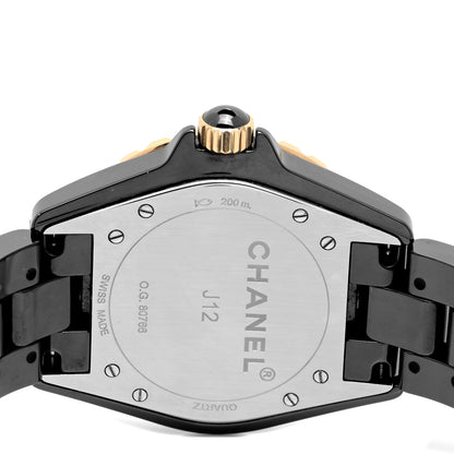 Chanel Stainless Steel 18K Yellow Gold Ceramic Diamond 38mm J12 Quartz Watch Black 4 of 5