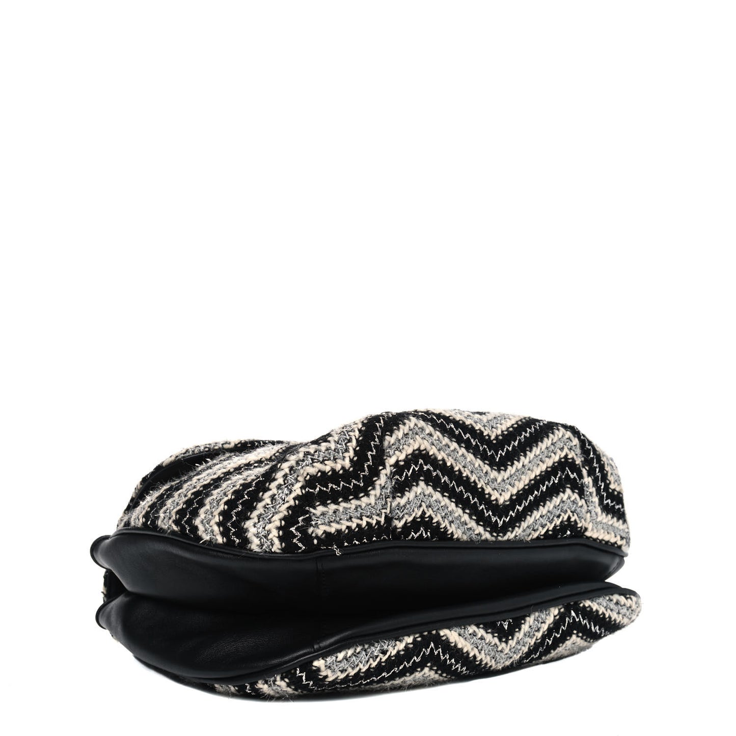 Tweed Chevron Medium Single Flap Black White
