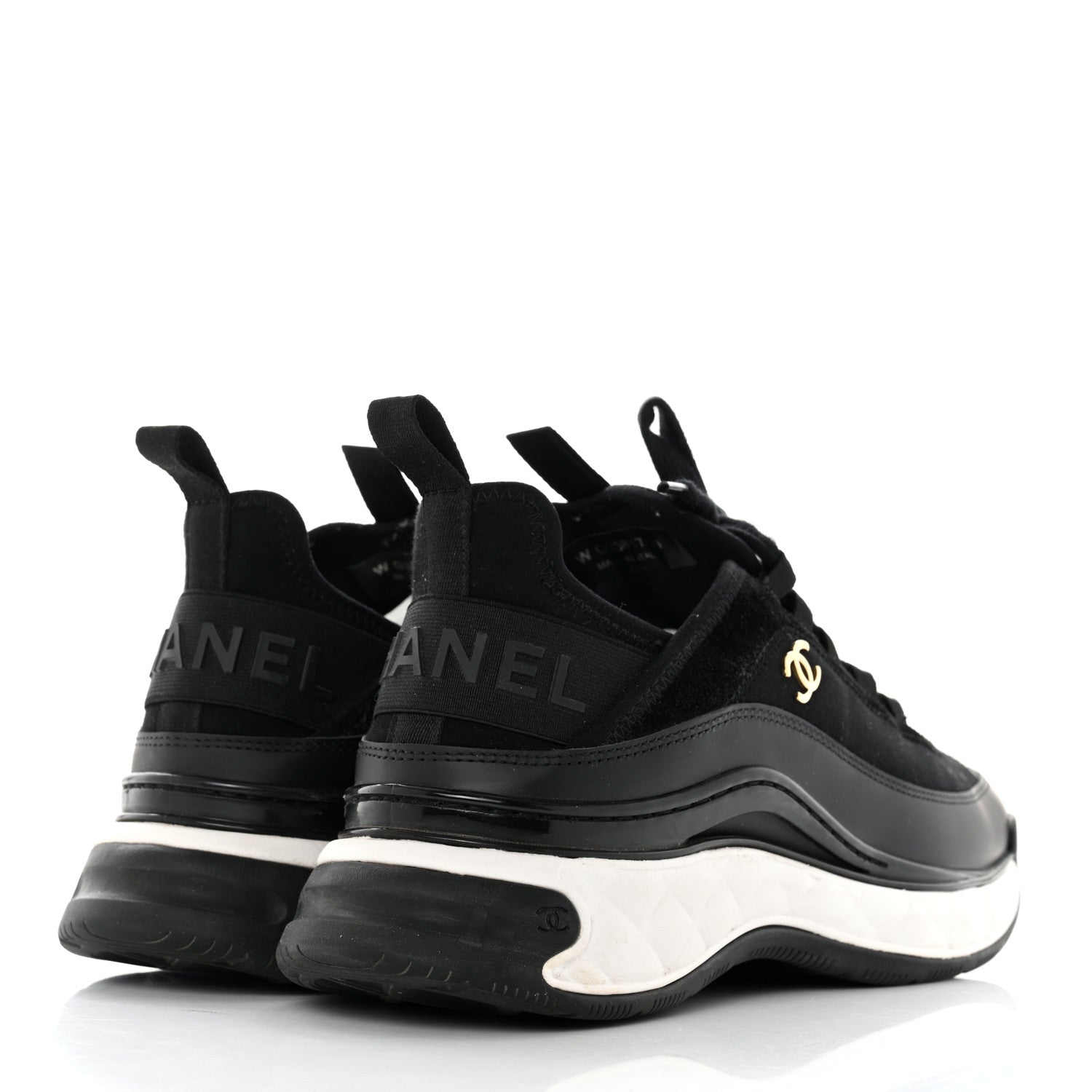 Chanel Velvet Calfskin Mixed Fibers CC Sneakers 39 Black 4 of 9
