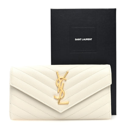 Saint Laurent Grain De Poudre Matelasse Chevron Monogram Flap Wallet Crema Soft 7 of 7