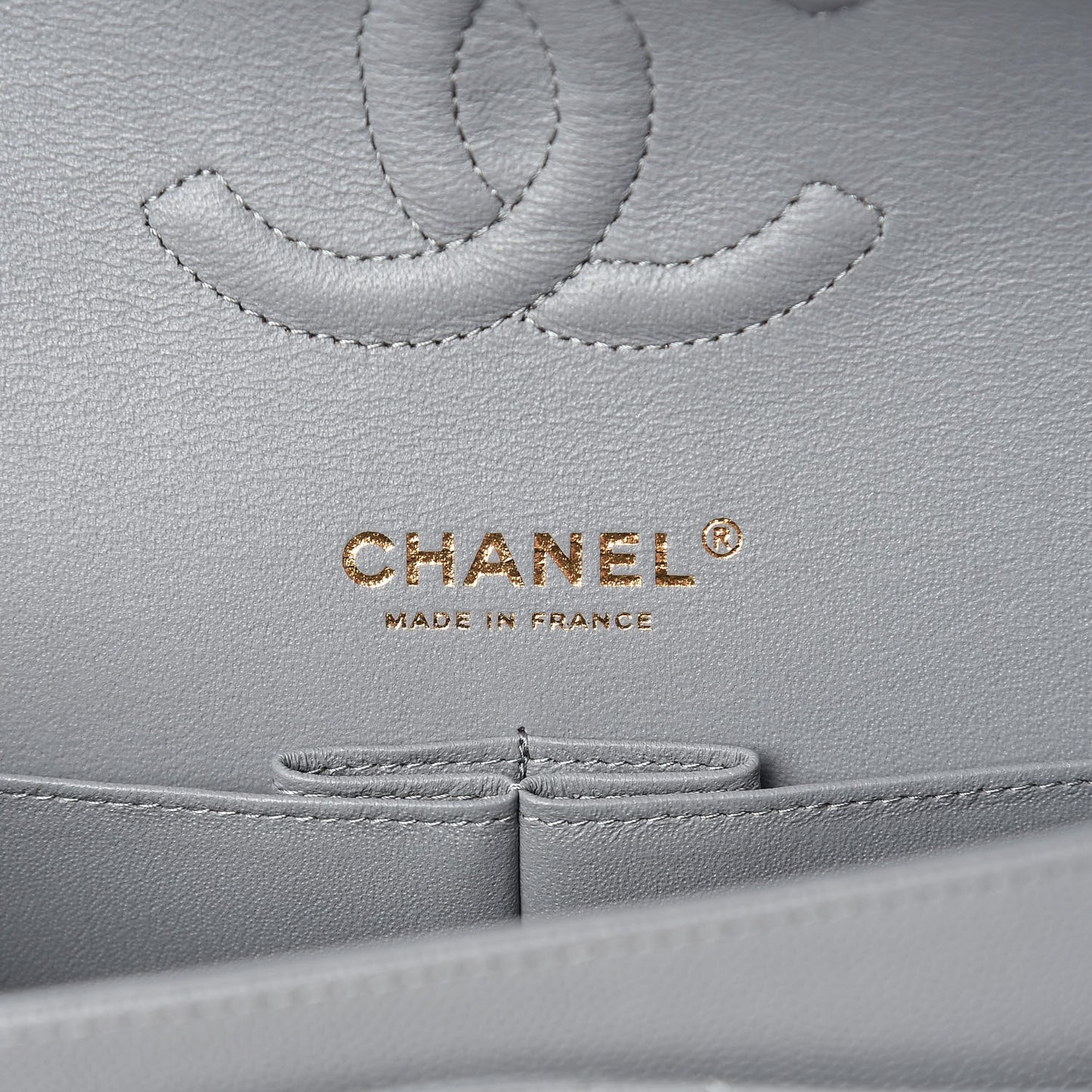 Caviar Quilted Medium Double Flap Grey