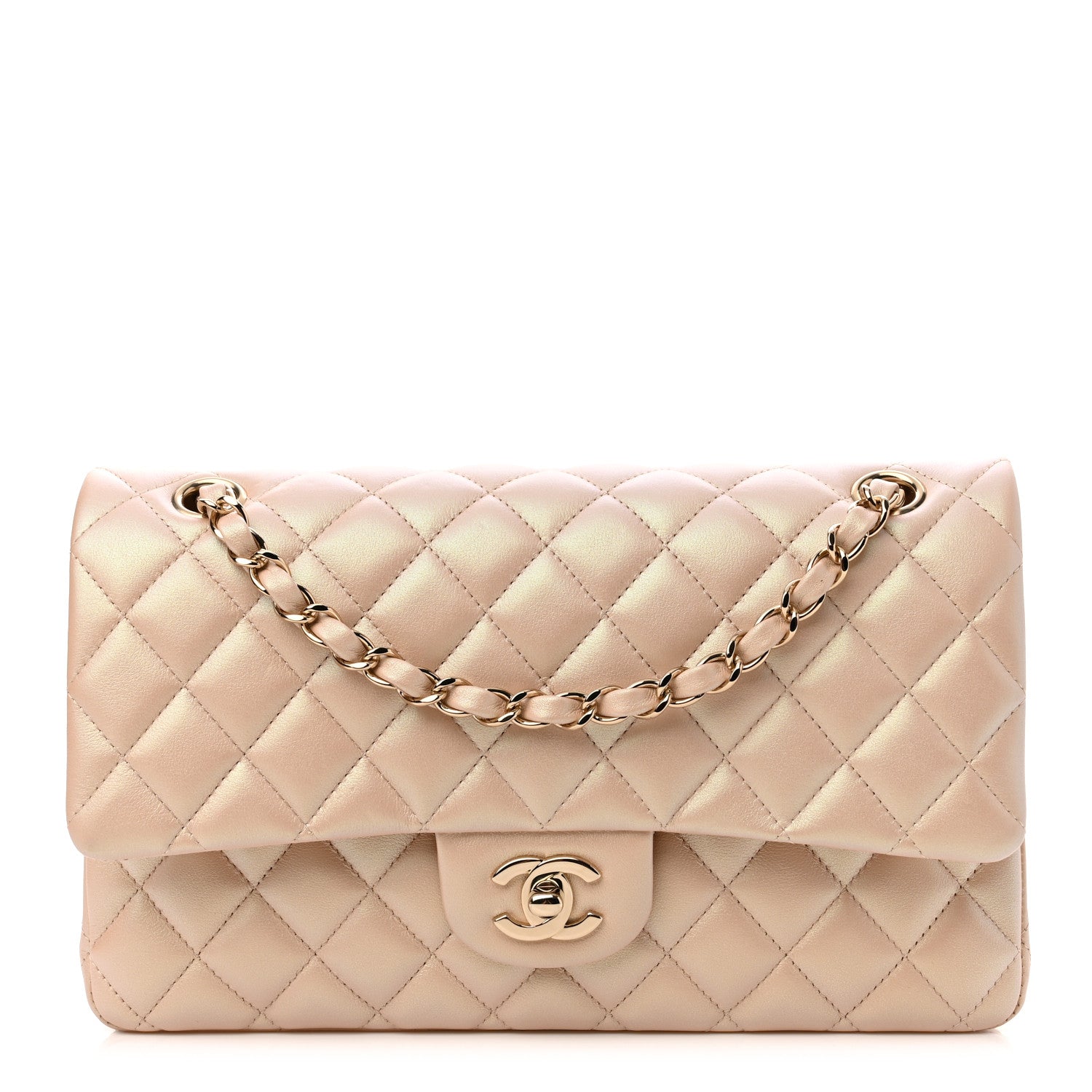 Chanel Iridescent Calfskin Quilted Medium Double Flap Beige 1 of 14