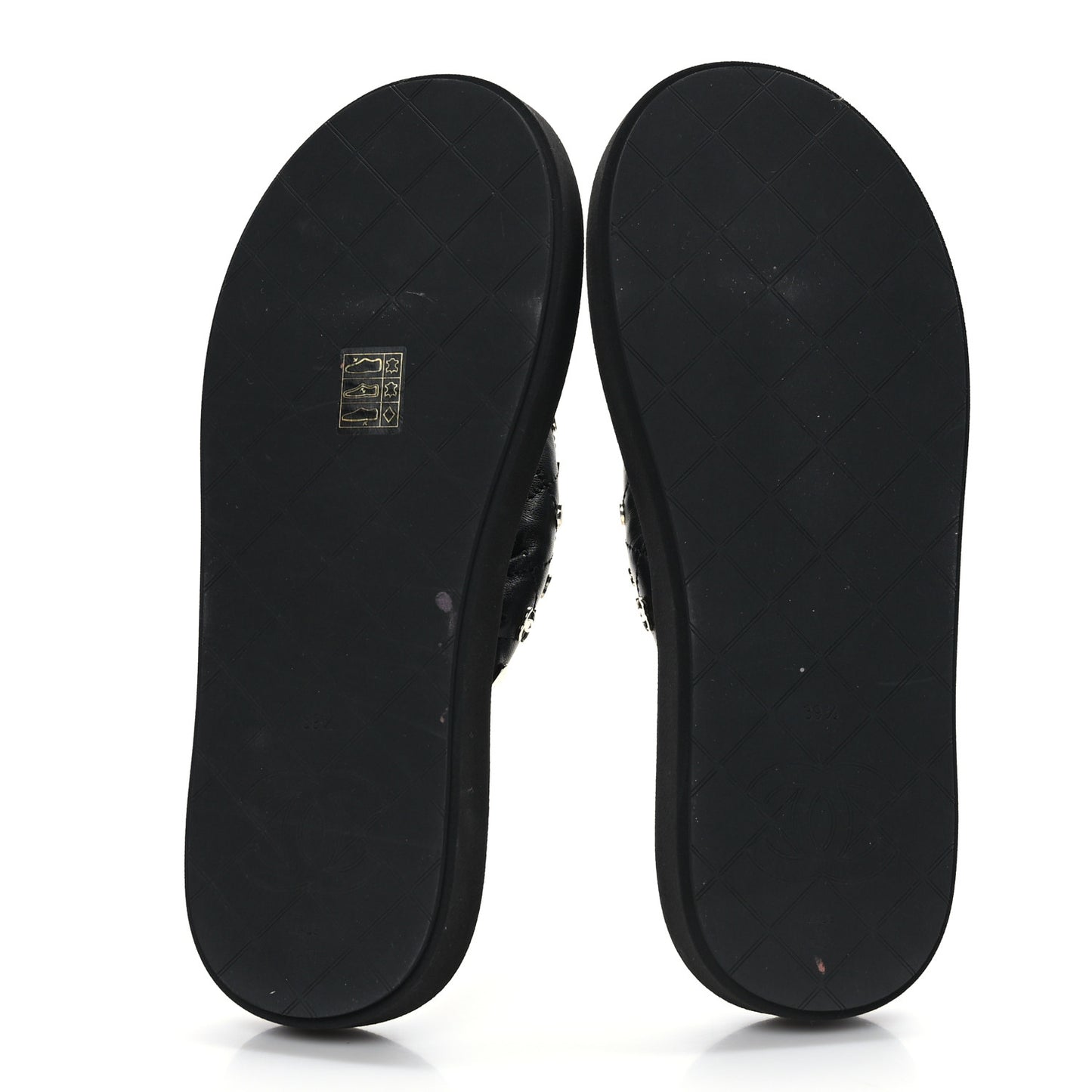 Lambskin Quilted Padded Charms Thong Sandals 39.5 Black
