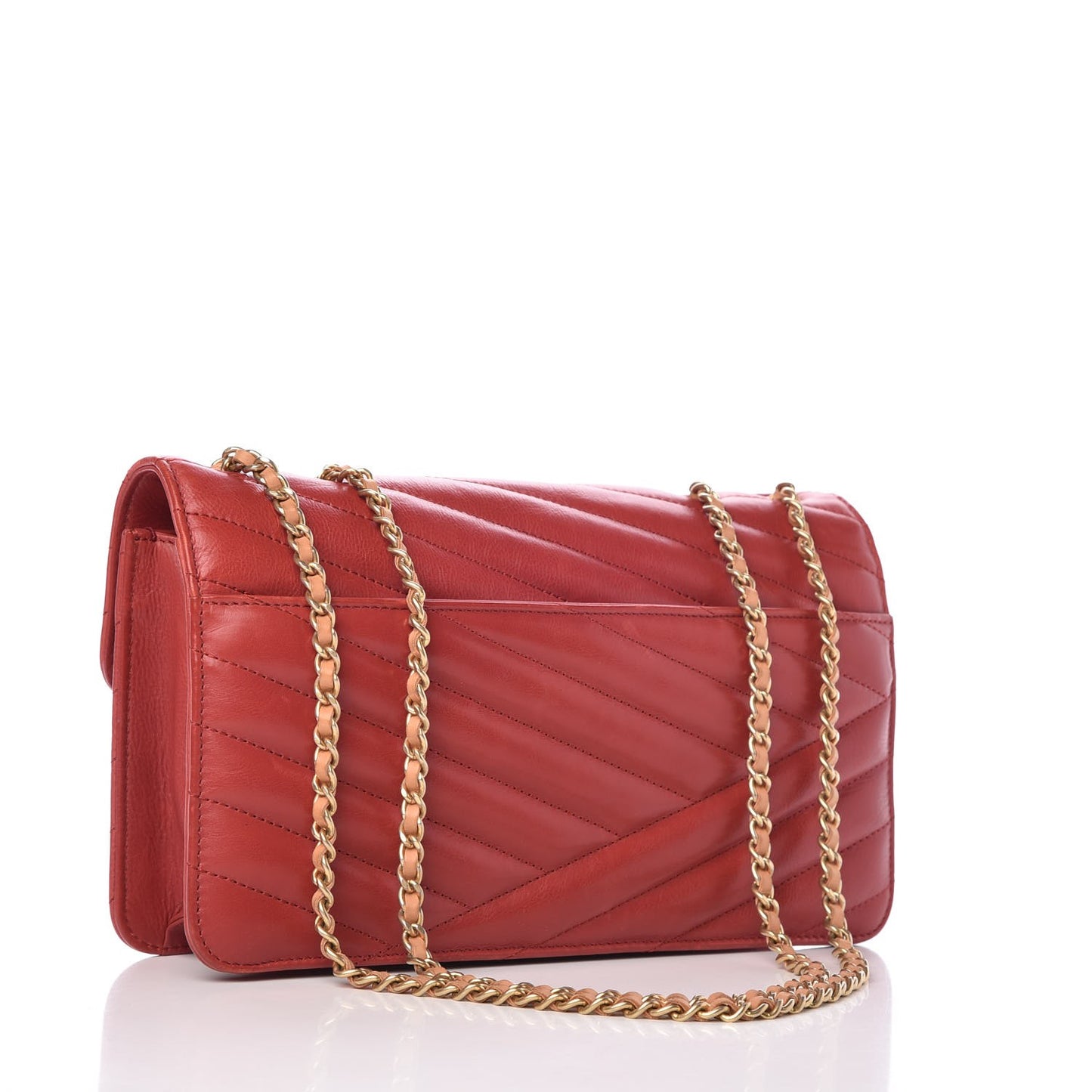 Calfskin Chevron Quilted Gabrielle Flap Red