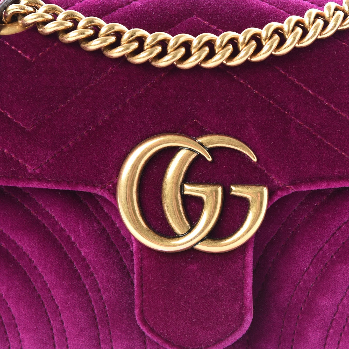 Velvet Matelasse Mini GG Marmont Shoulder Bag Fuchsia Violet Cyclamen