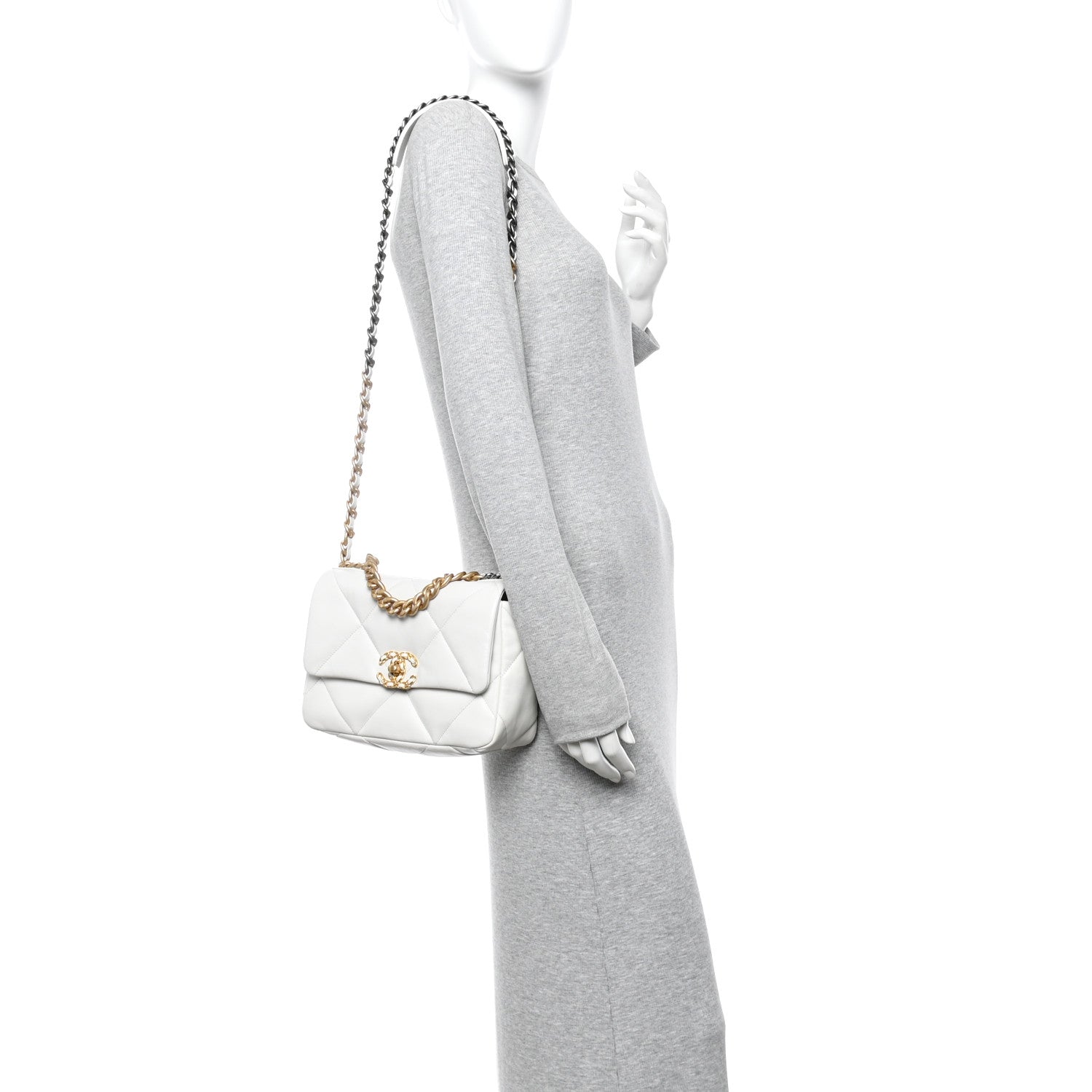 Chanel Goatskin Quilted Medium Chanel 19 Flap White 2 of 13