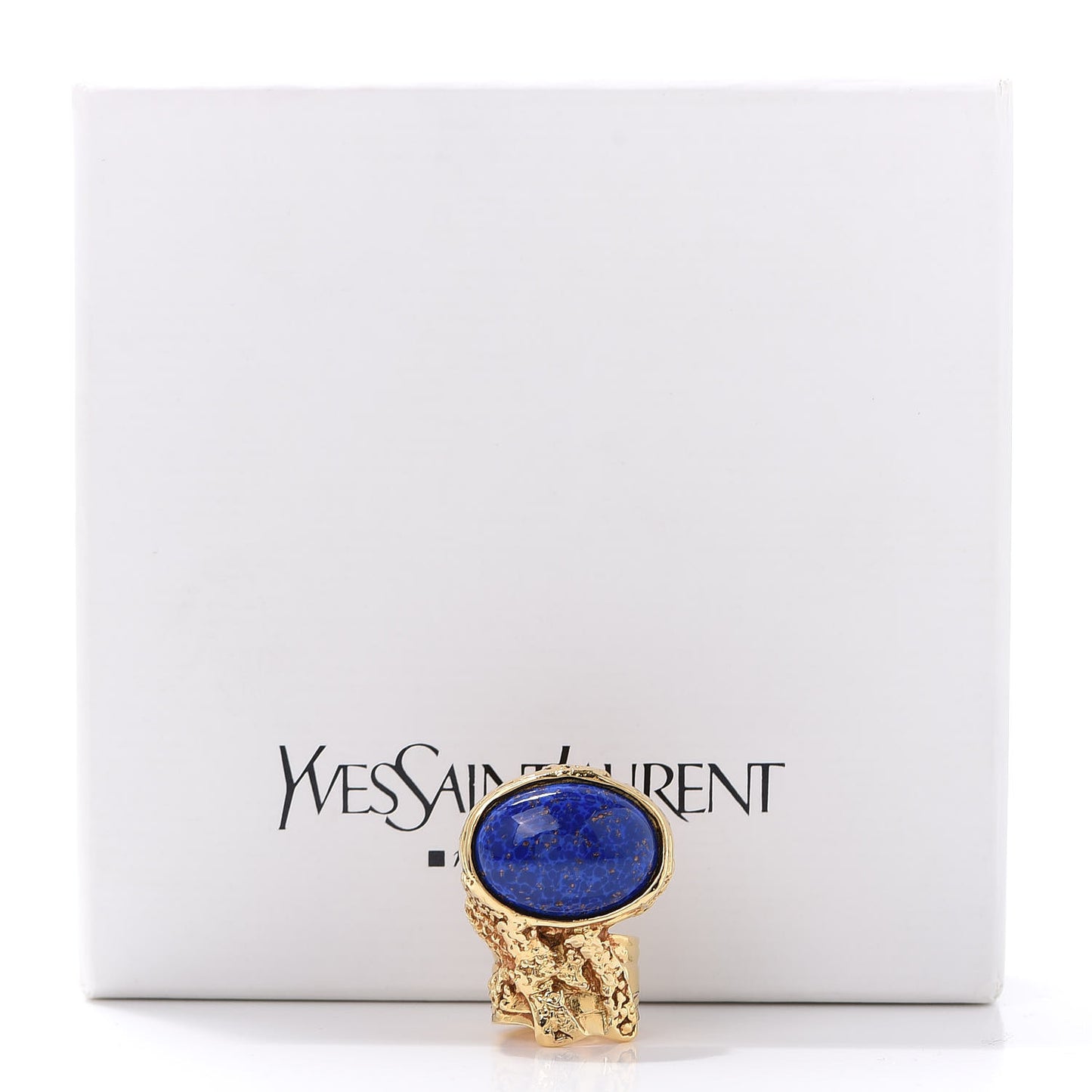 Glass Cabochon Arty Ovale Ring 6 Gold Lapis