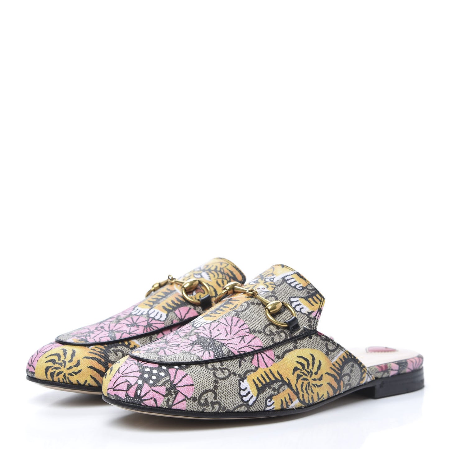 GG Supreme Monogram Bengal Womens Princetown Slippers 35 Beige Crop Pink