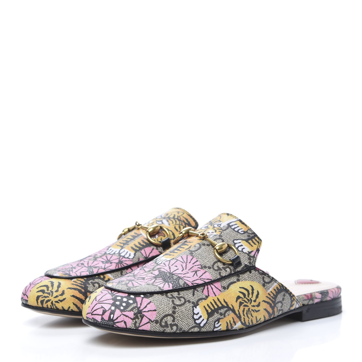 Gucci GG Supreme Monogram Bengal Womens Princetown Slippers 35 Beige Crop Pink 3 of 8