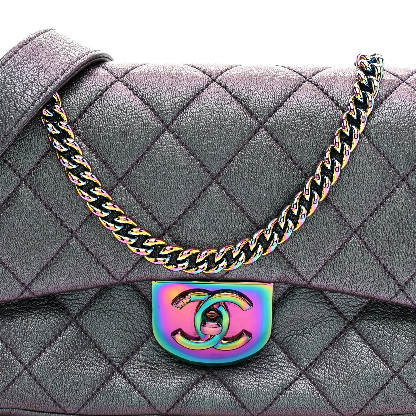 Iridescent Goatskin Quilted Small Double Carry Waist Chain Flap Purple