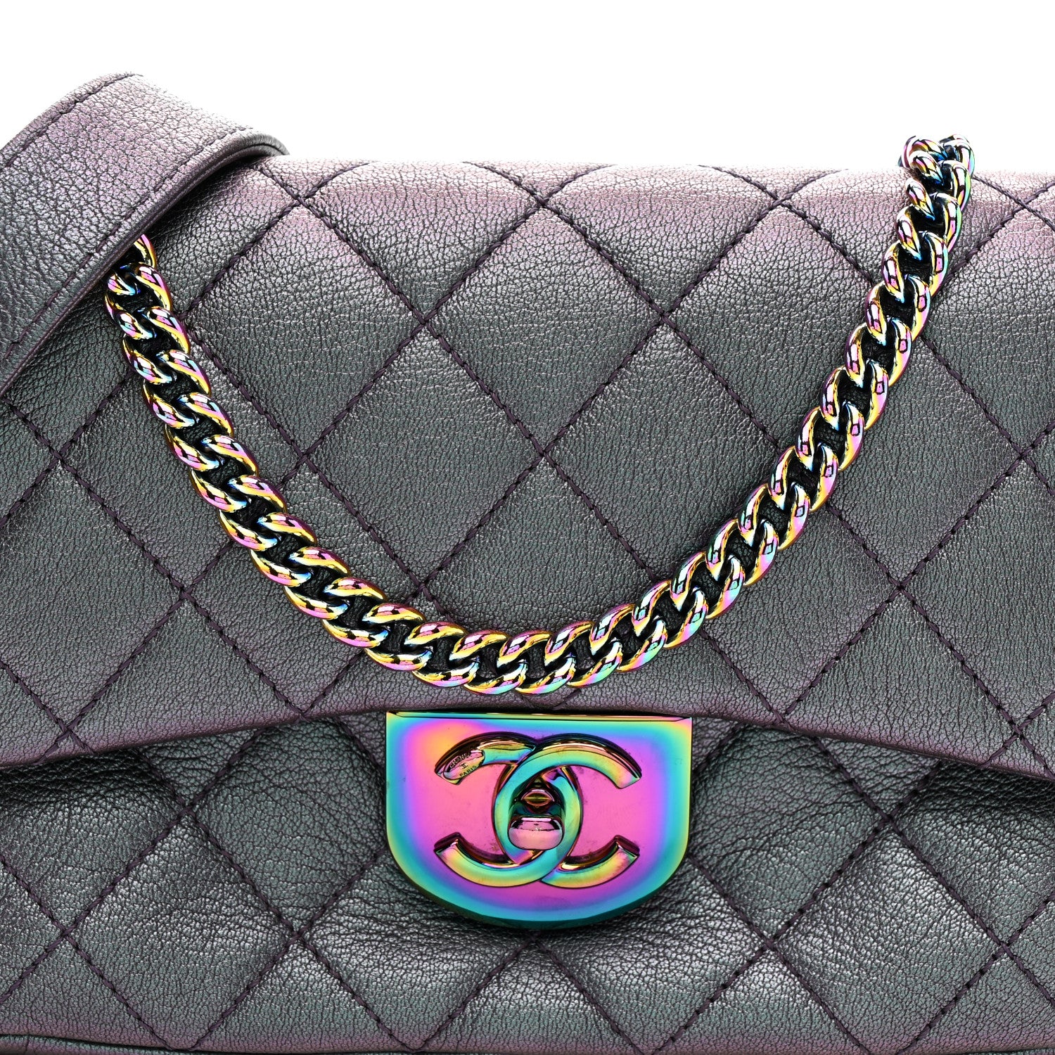 Chanel Iridescent Goatskin Quilted Small Double Carry Waist Chain Flap Purple 9 of 11