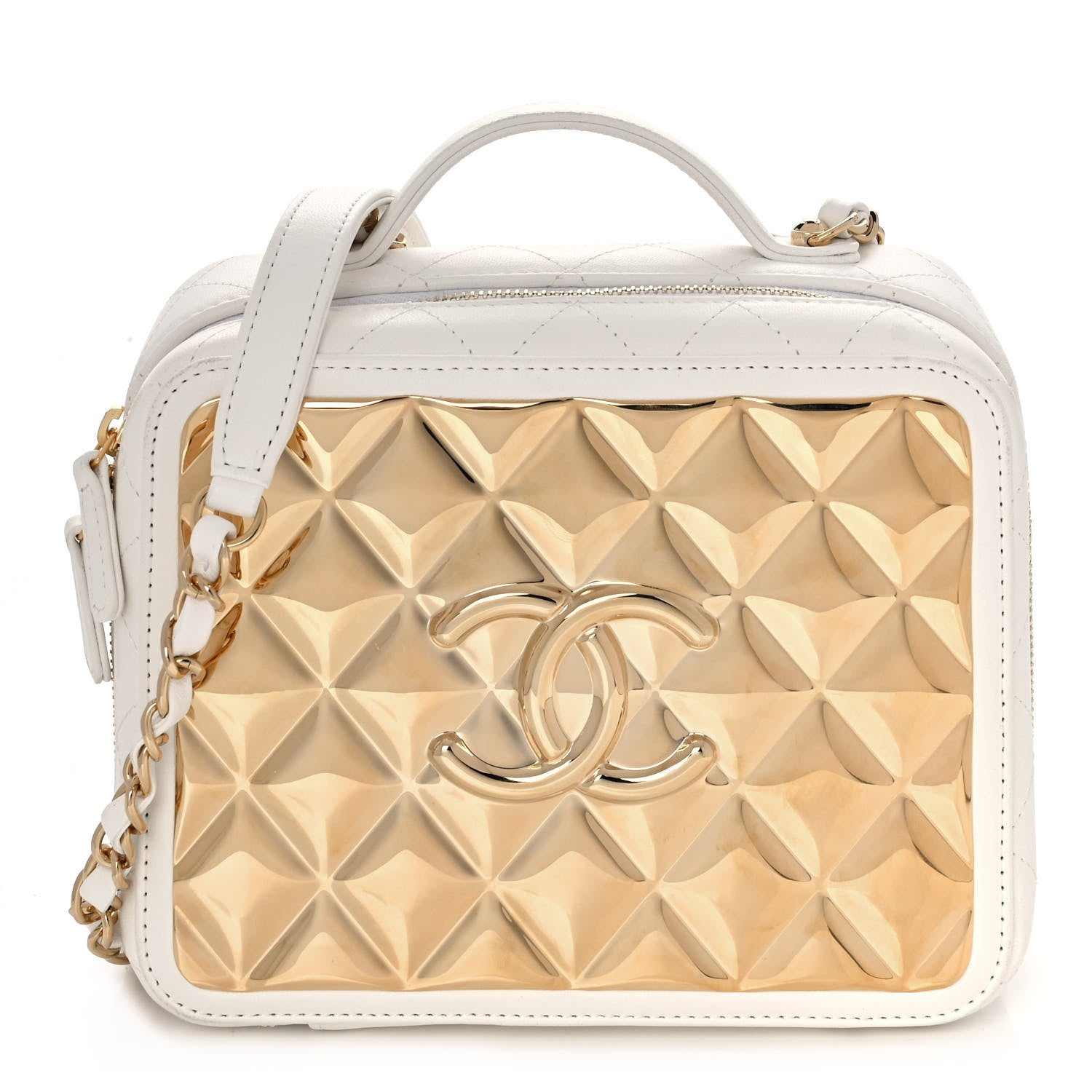 Chanel Lambskin Quilted Golden Plate Vanity Case White Gold 1 of 9