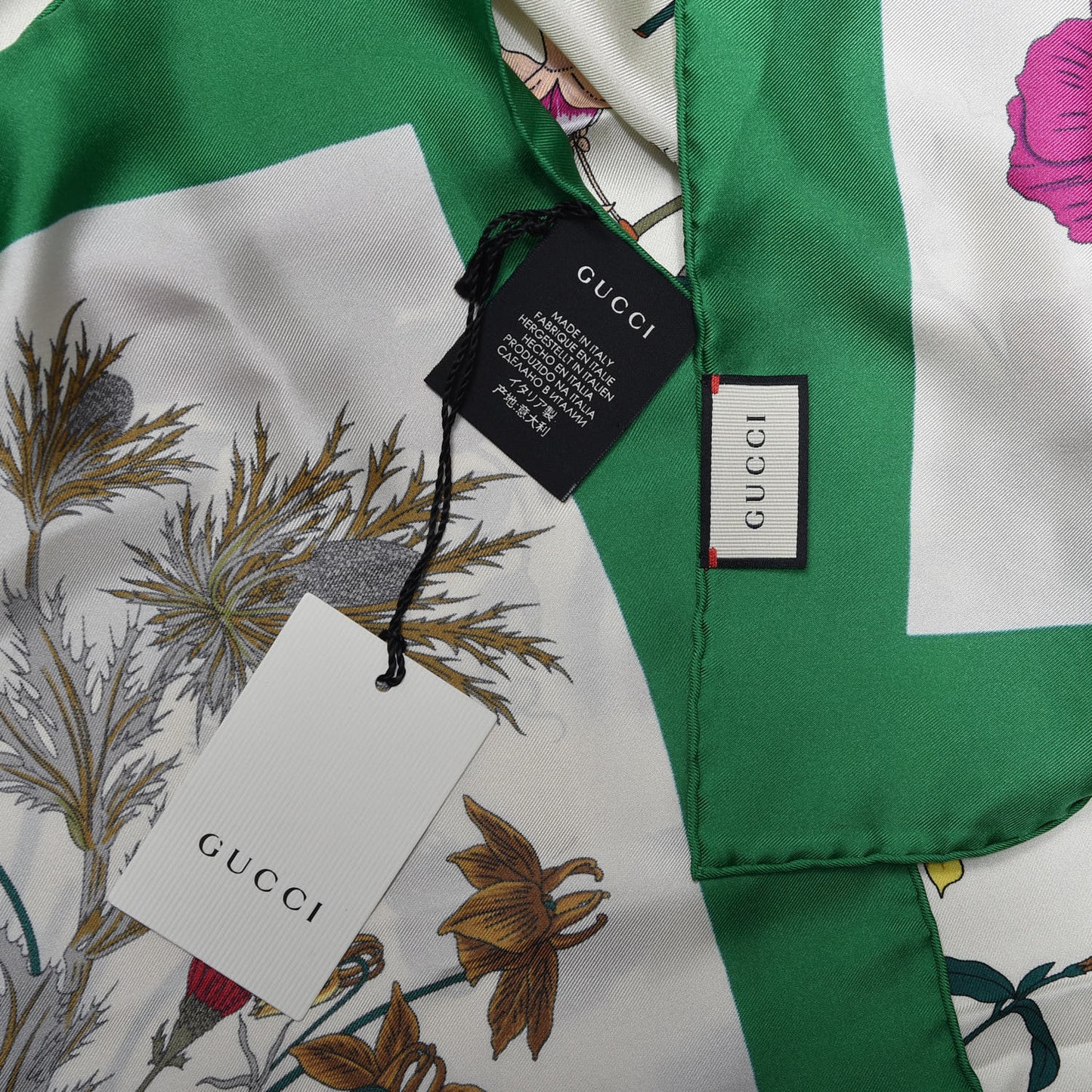 Silk Flora Gothic Square Scarf Ivory Dark Green