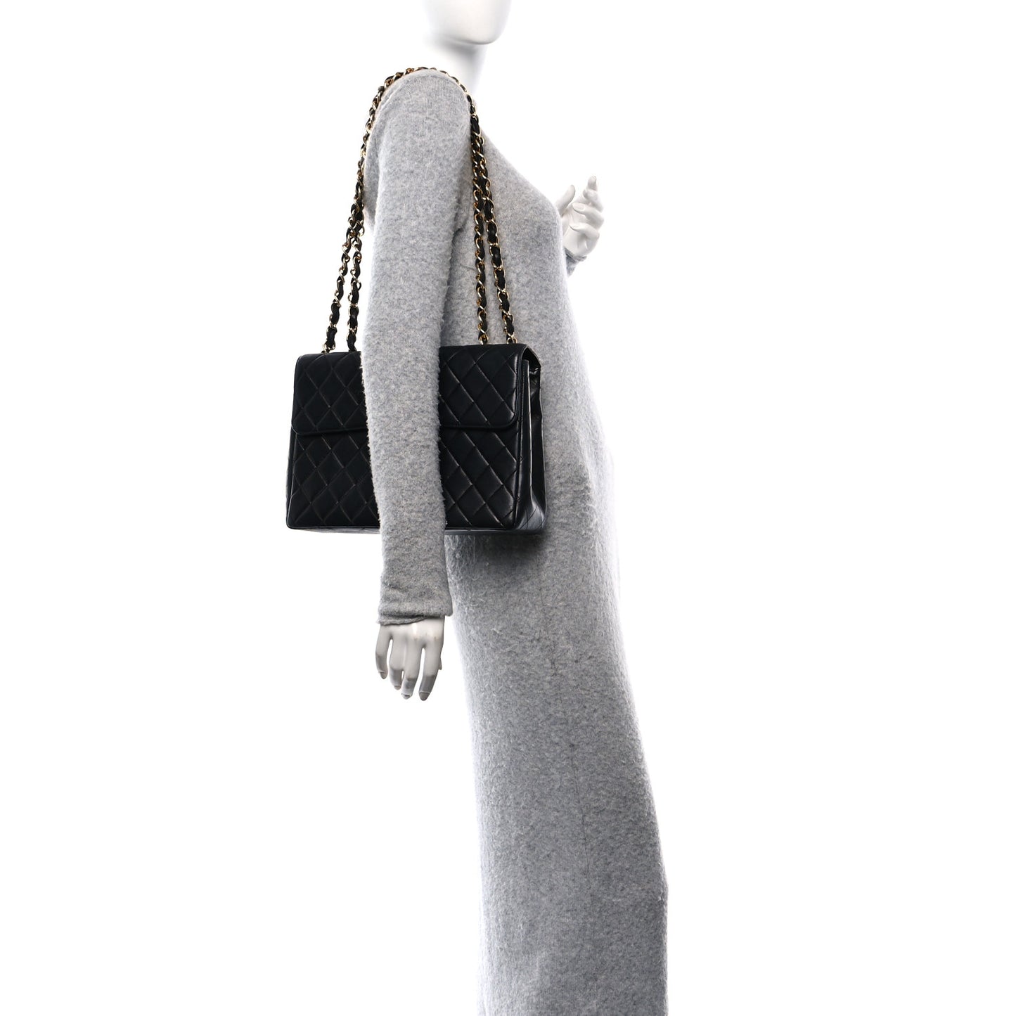 Lambskin Quilted Jumbo Single Flap Black