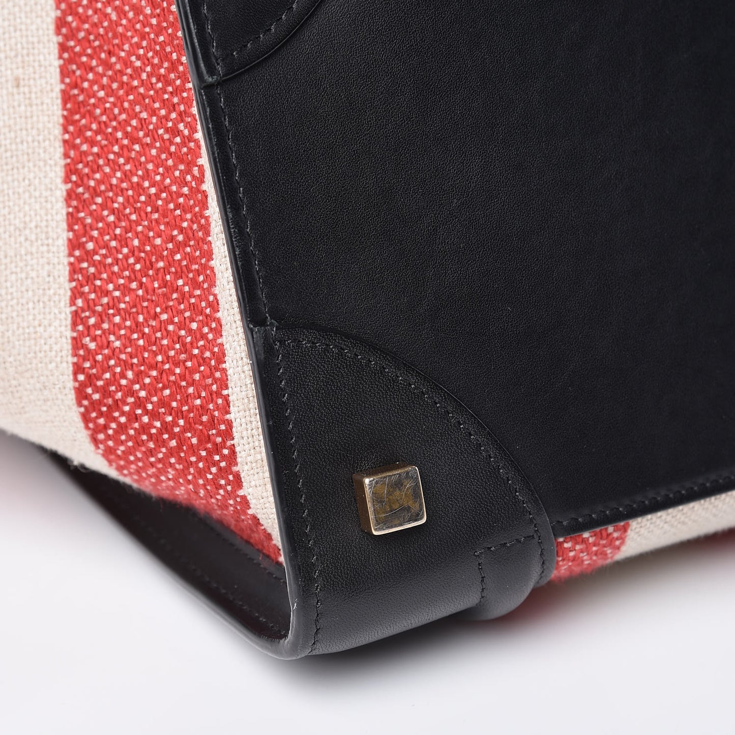 Smooth Calfskin Canvas Bi-Color Striped Mini Luggage Red