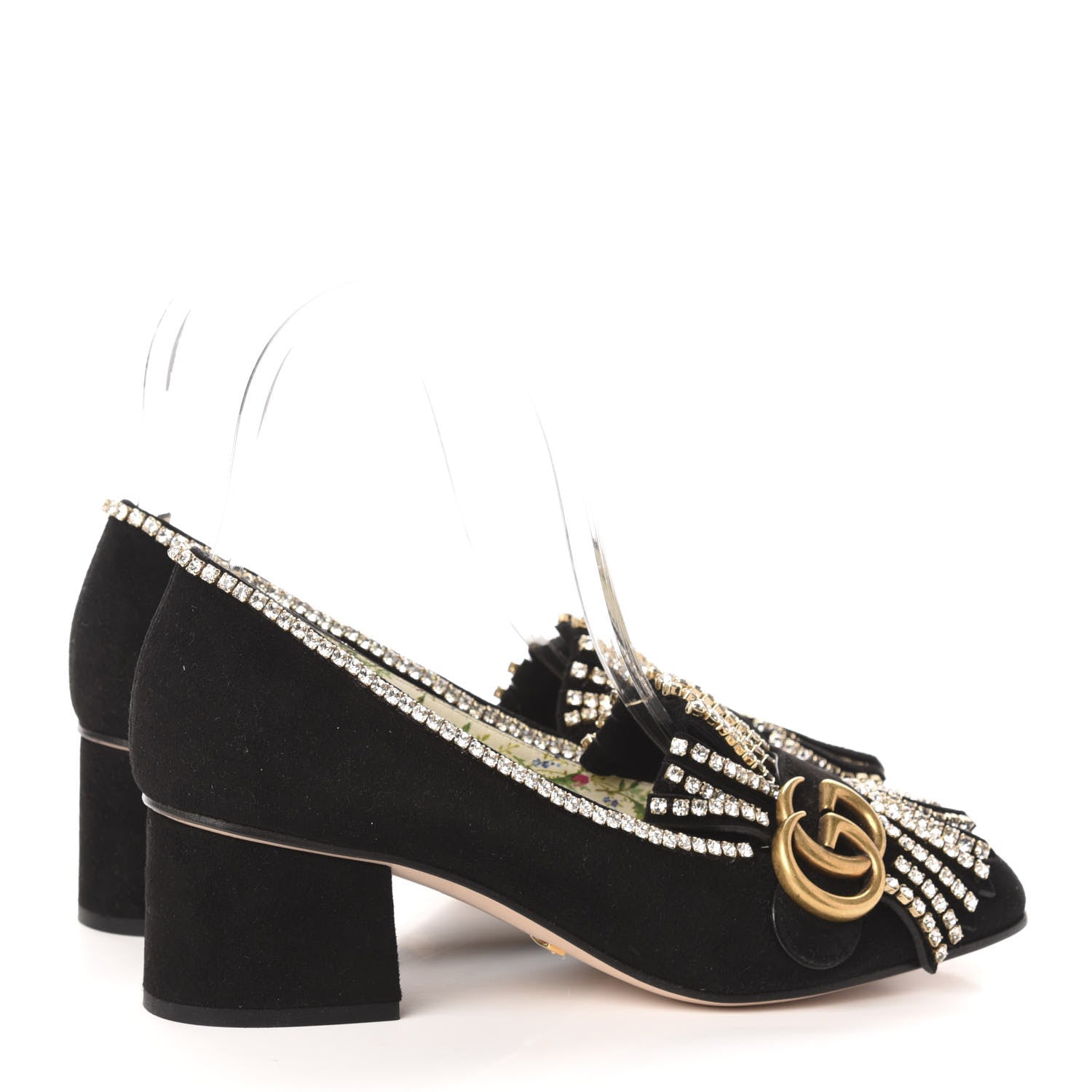 Gucci Kid Scamosciato Crystal GG Marmont Fringe 50mm Loafer Pumps 36.5 Black 4 of 8