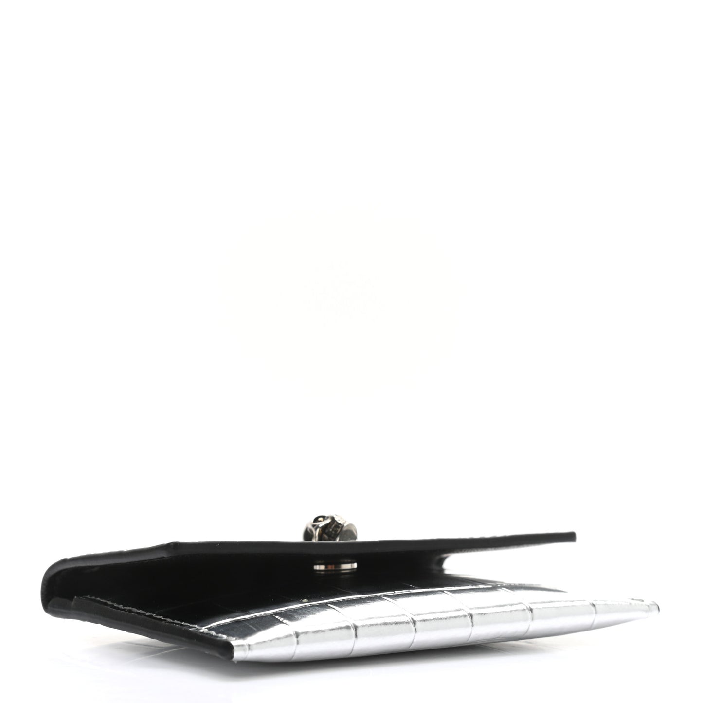 Metallic Calfskin Crocodile Embossed Skull Card Case Silver