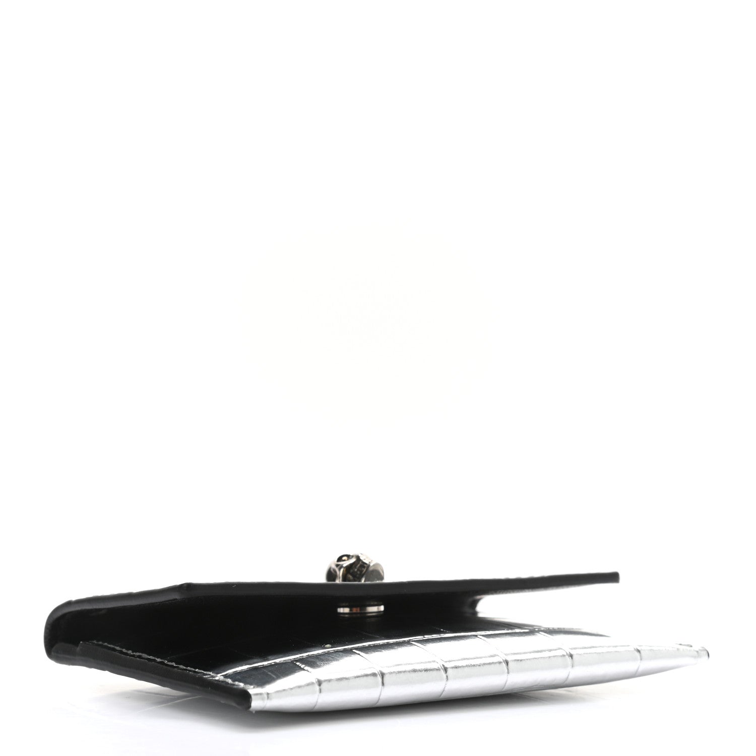 Alexander McQueen Metallic Calfskin Crocodile Embossed Skull Card Case Silver 4 of 8