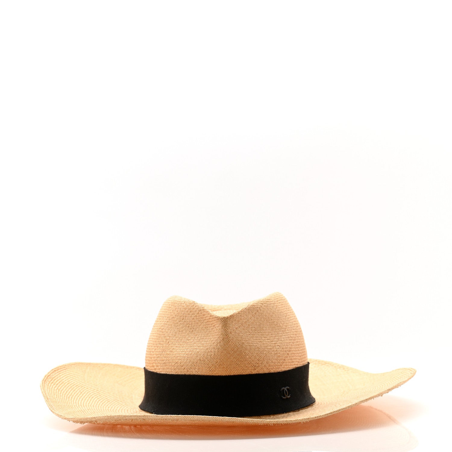 Chanel Straw Grosgrain Wide Brim Hat M Beige Black 3 of 8