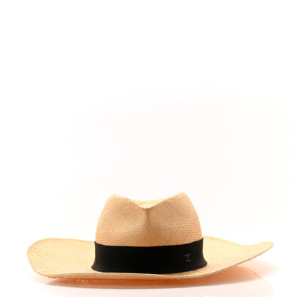 Chanel Straw Grosgrain Wide Brim Hat M Beige Black 3 of 8