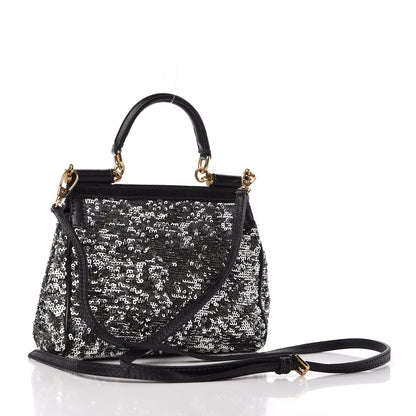 Dolce & Gabbana Sequin Small Miss Sicily Satchel Black 3 of 10