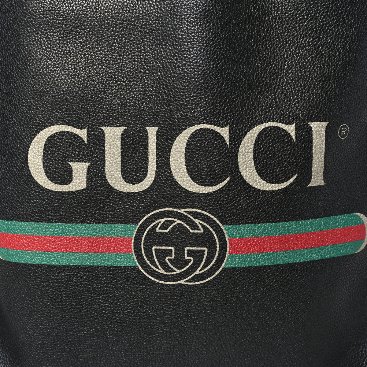 Calfskin Logo Drawstring Backpack Black