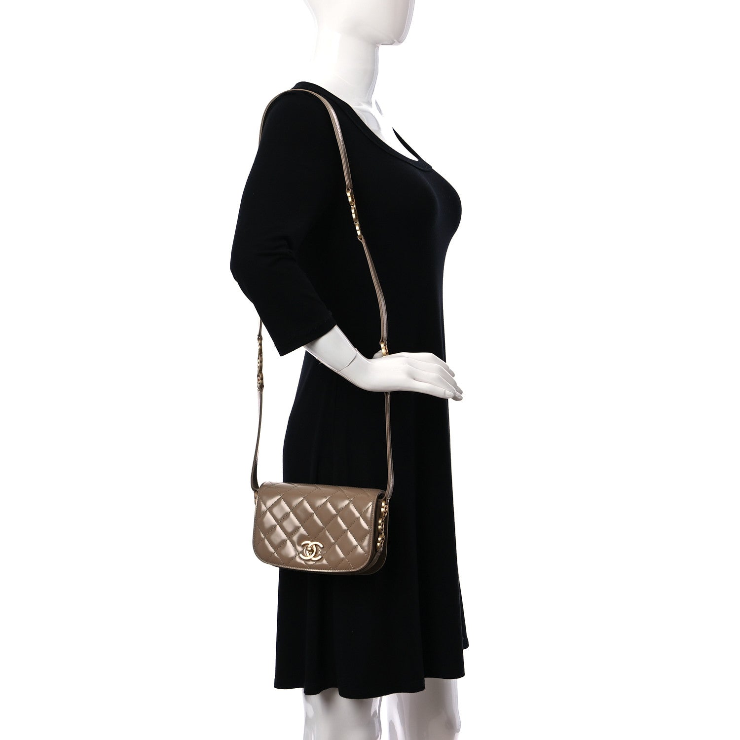 Chanel Shiny Calfskin Quilted Suede Goatskin Mini Messenger Beige 3 of 10