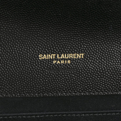 Saint Laurent Grain De Poudre Matelasse Chevron Monogram Envelope Clutch Black 6 of 12