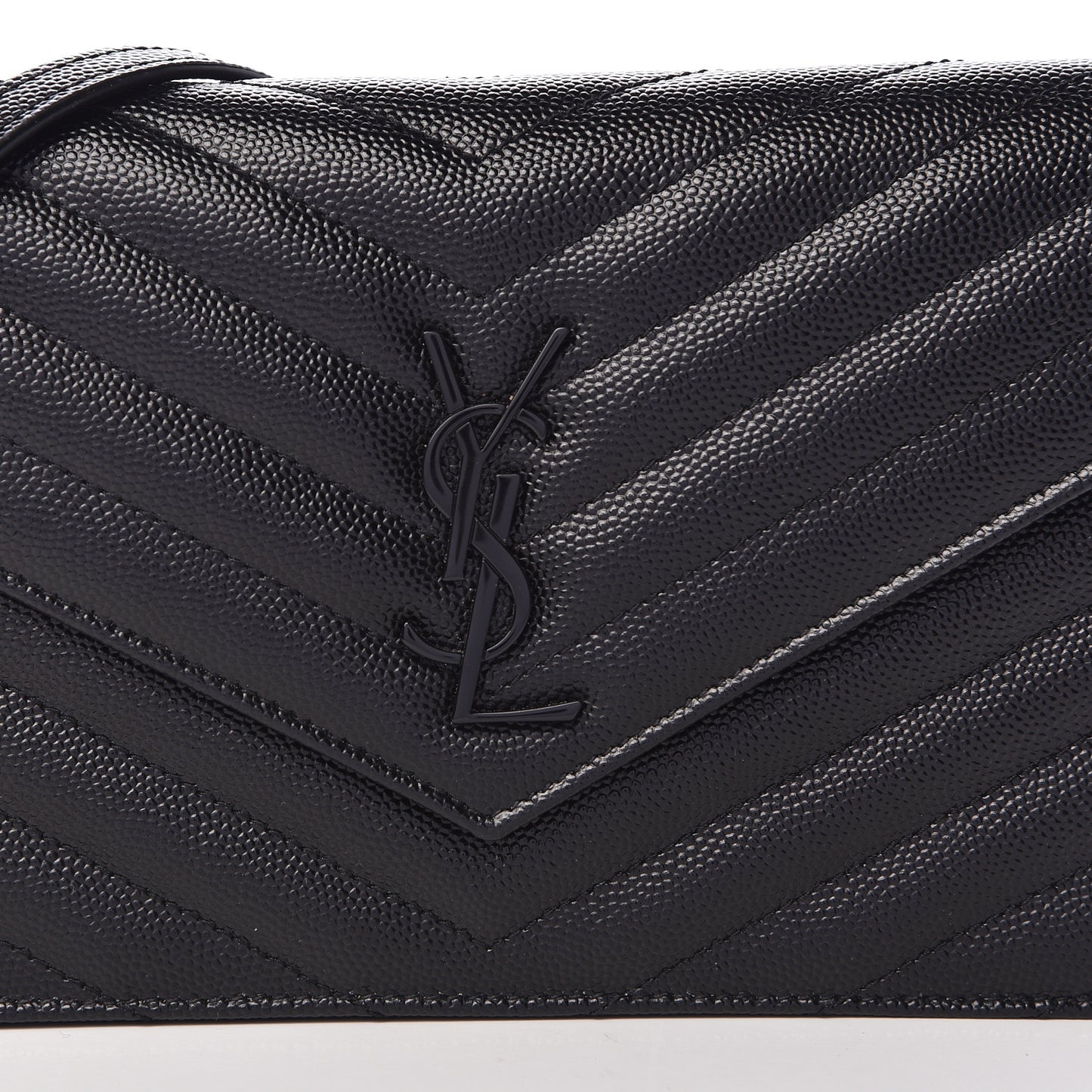 Grain De Poudre Matelasse Chevron Monogram Envelope Chain Wallet Black