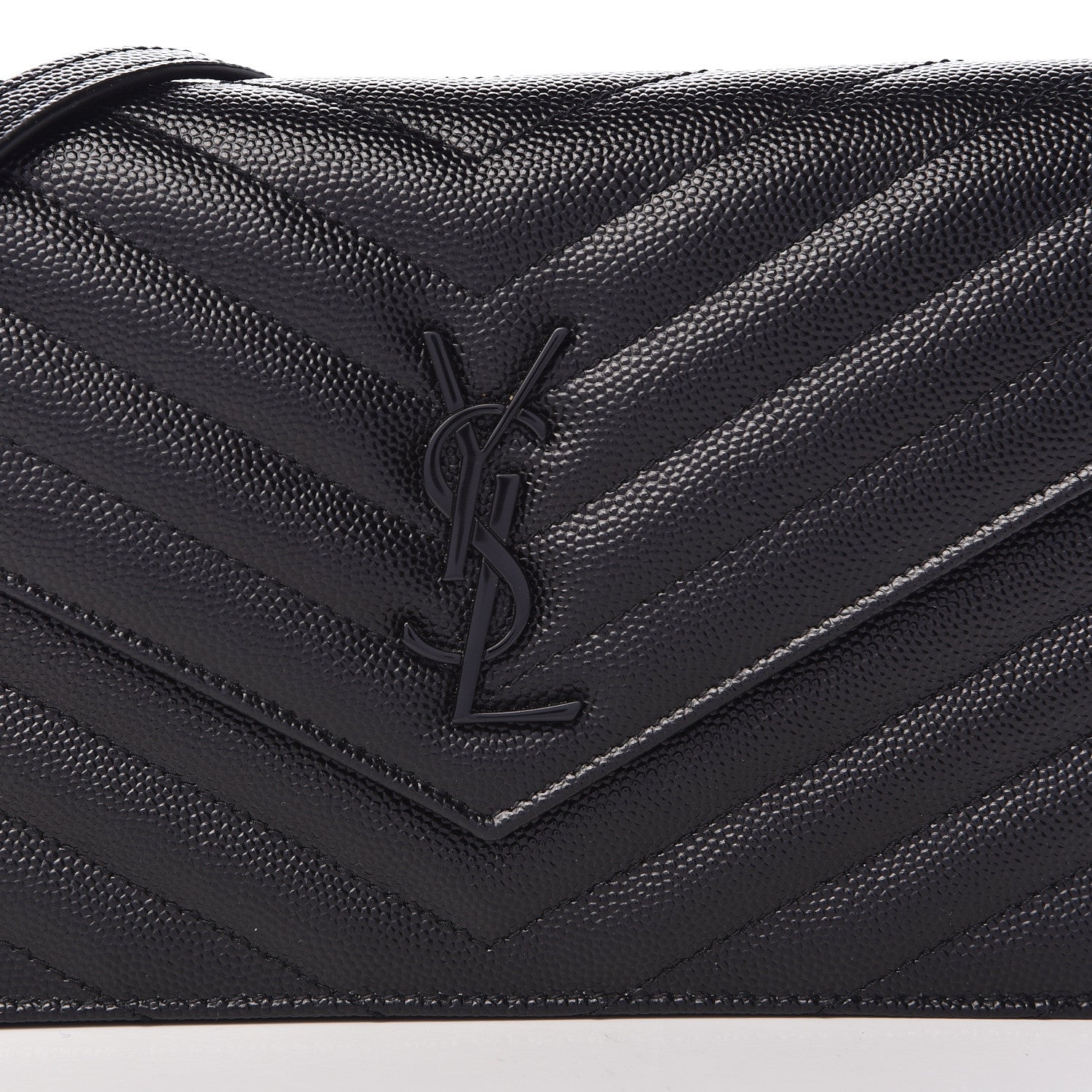 Saint Laurent Grain De Poudre Matelasse Chevron Monogram Envelope Chain Wallet Black 9 of 11