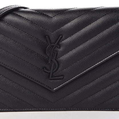 Saint Laurent Grain De Poudre Matelasse Chevron Monogram Envelope Chain Wallet Black 9 of 11