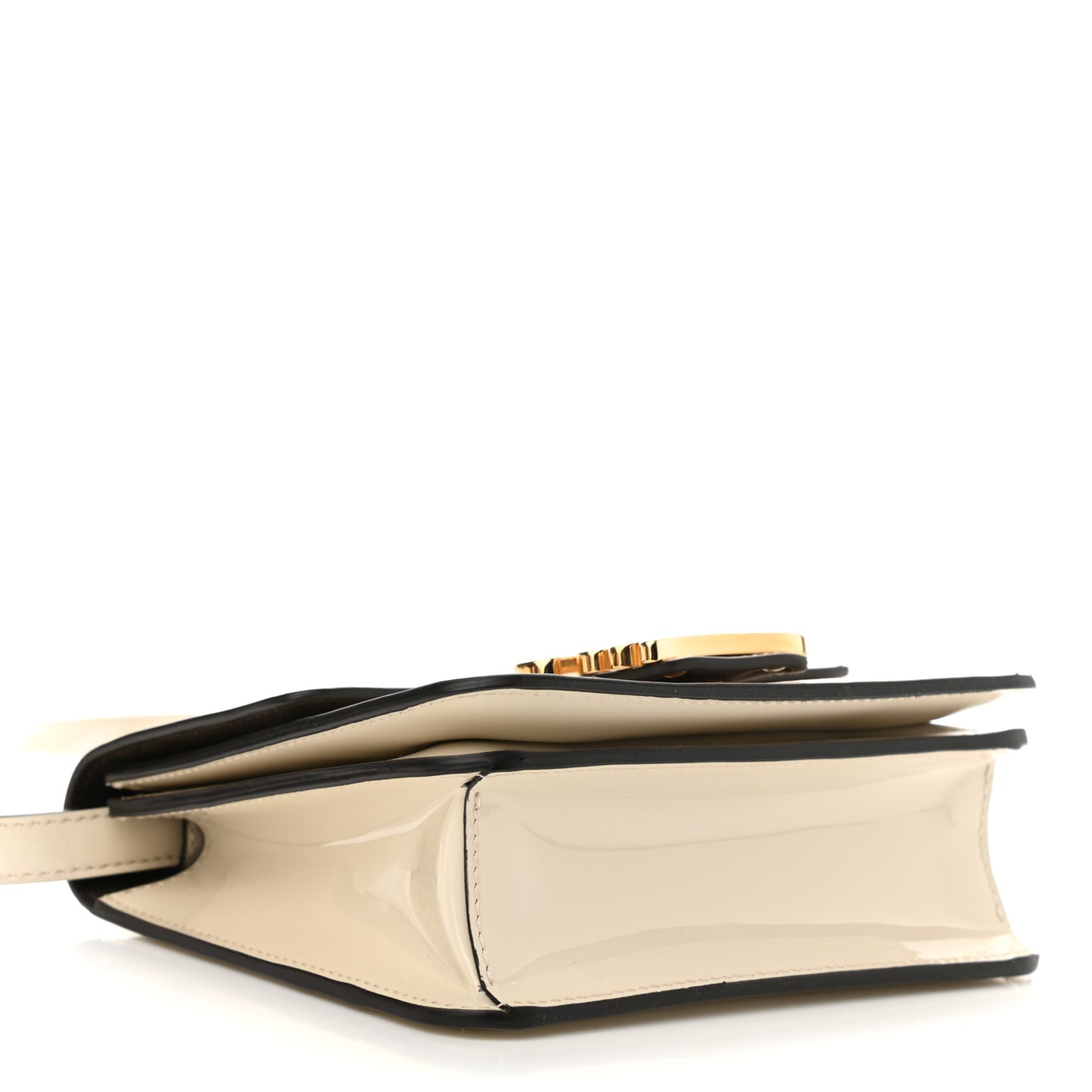 Vitello Vernice Mou Karligraphy Crossbody Bag Latte