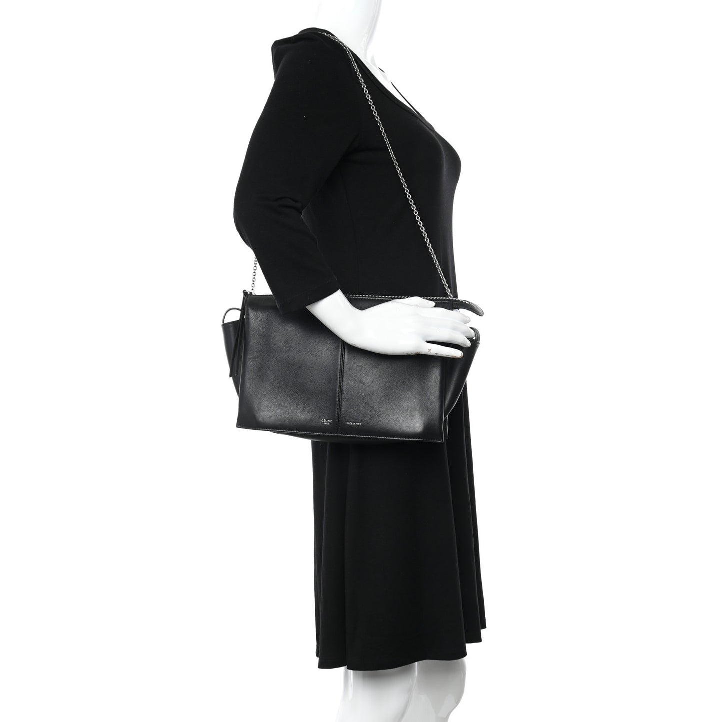 Smooth Calfskin Tri-Fold Clutch on Chain Black