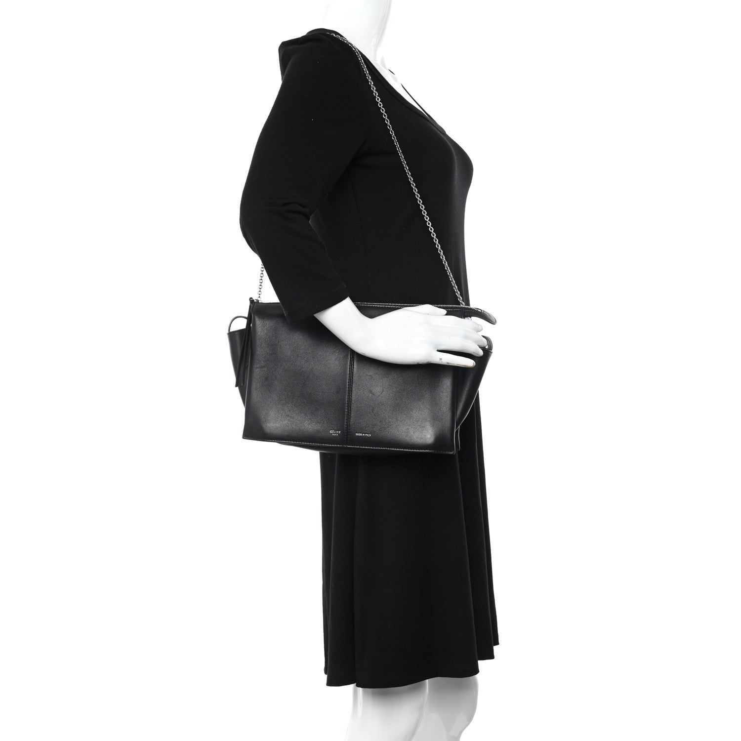 Celine Smooth Calfskin Tri-Fold Clutch on Chain Black 2 of 12