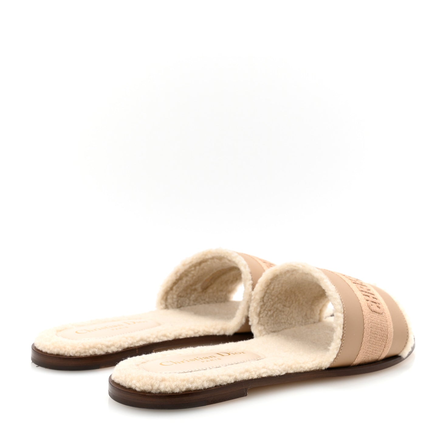 Suede Goatskin Shearling Embroidered Dway Slide Sandals 38 Cookie