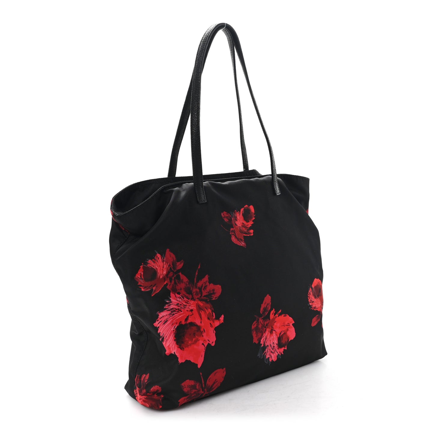 Tessuto Nylon Passama Embroidered Rose Print Tote Black
