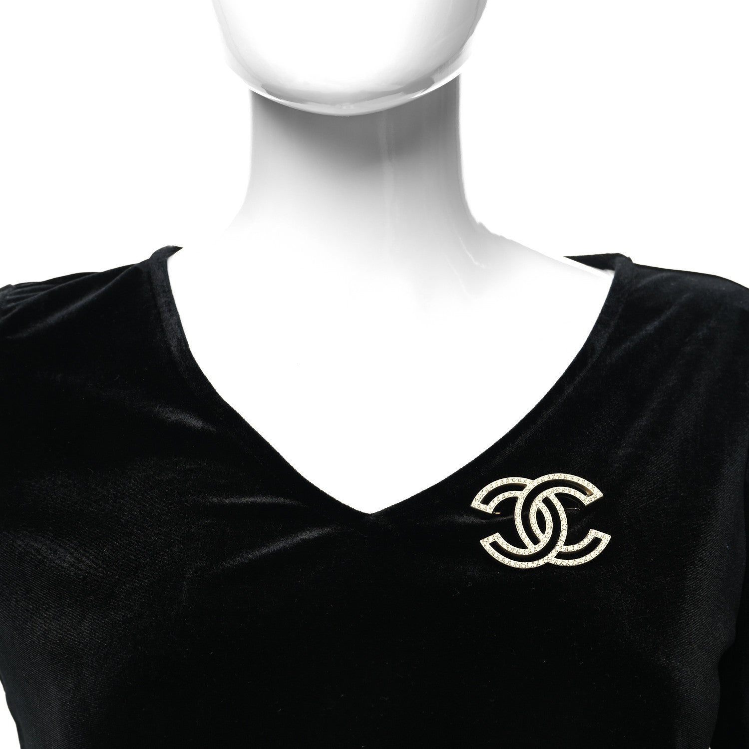 Chanel Metal Crystal CC Brooch Light Gold 1 of 4