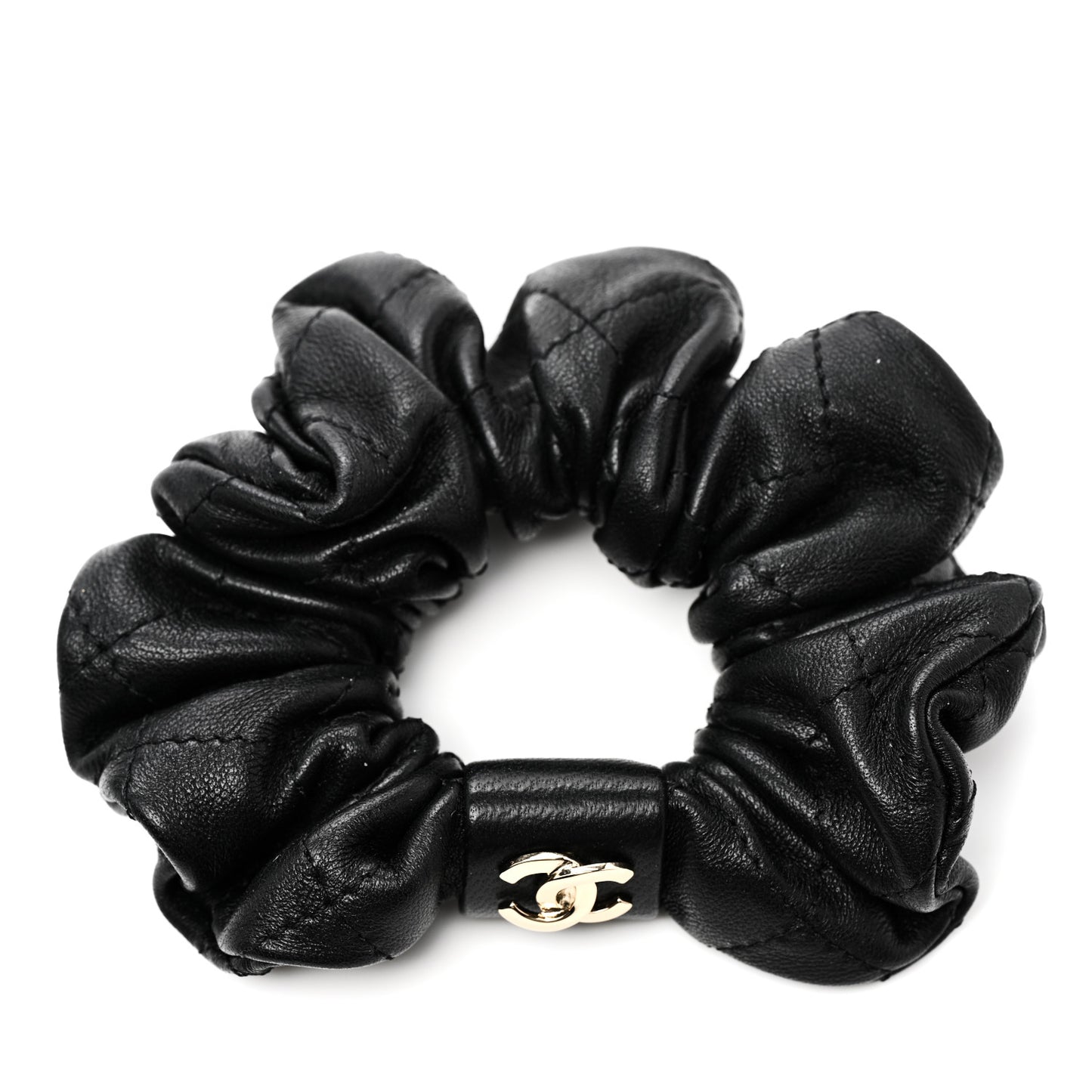Lambskin Quilted CC Hair Scrunchie Black