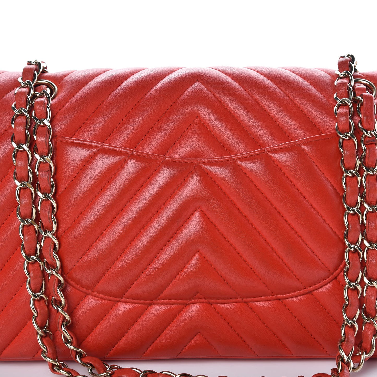 Lambskin Chevron Quilted Medium Double Flap Dark Red