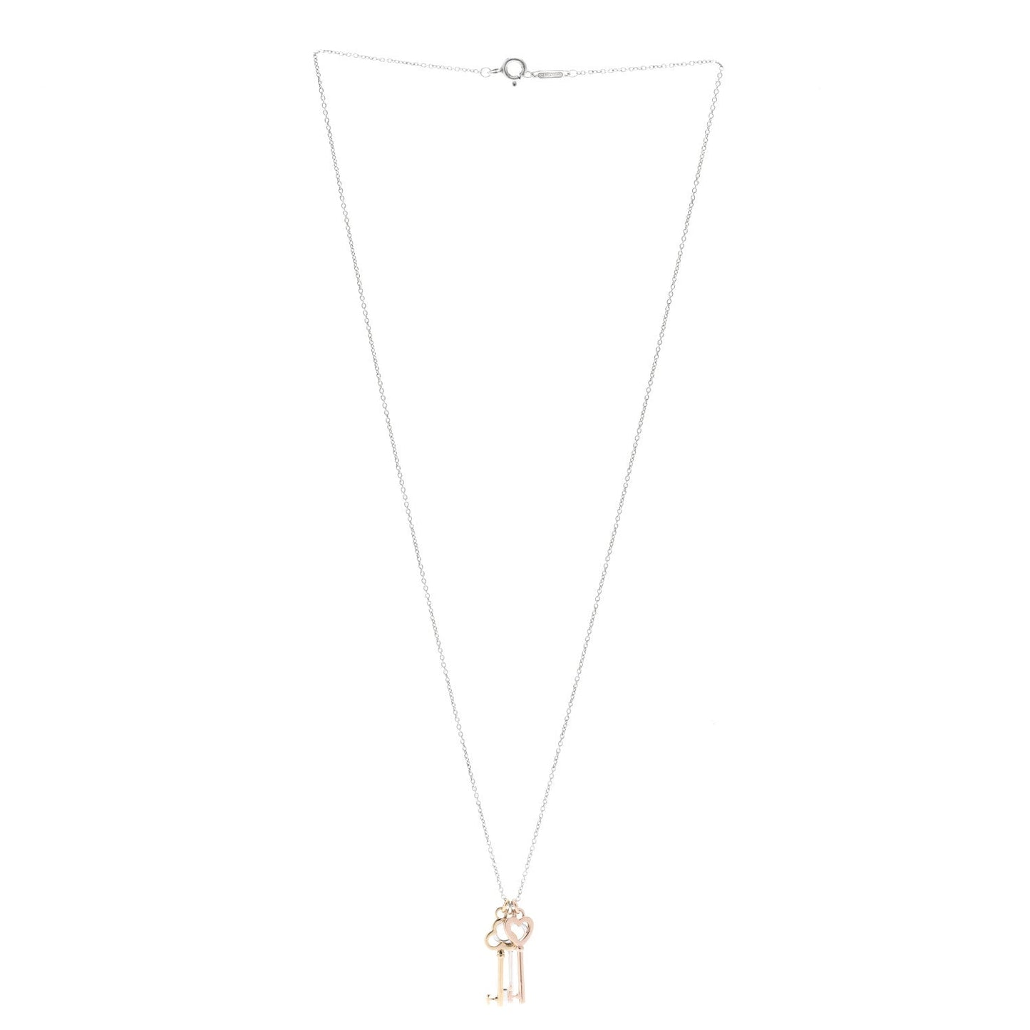 18K Yellow Rose Gold Sterling Silver Mini Heart Trefoil Key Pendant Necklace