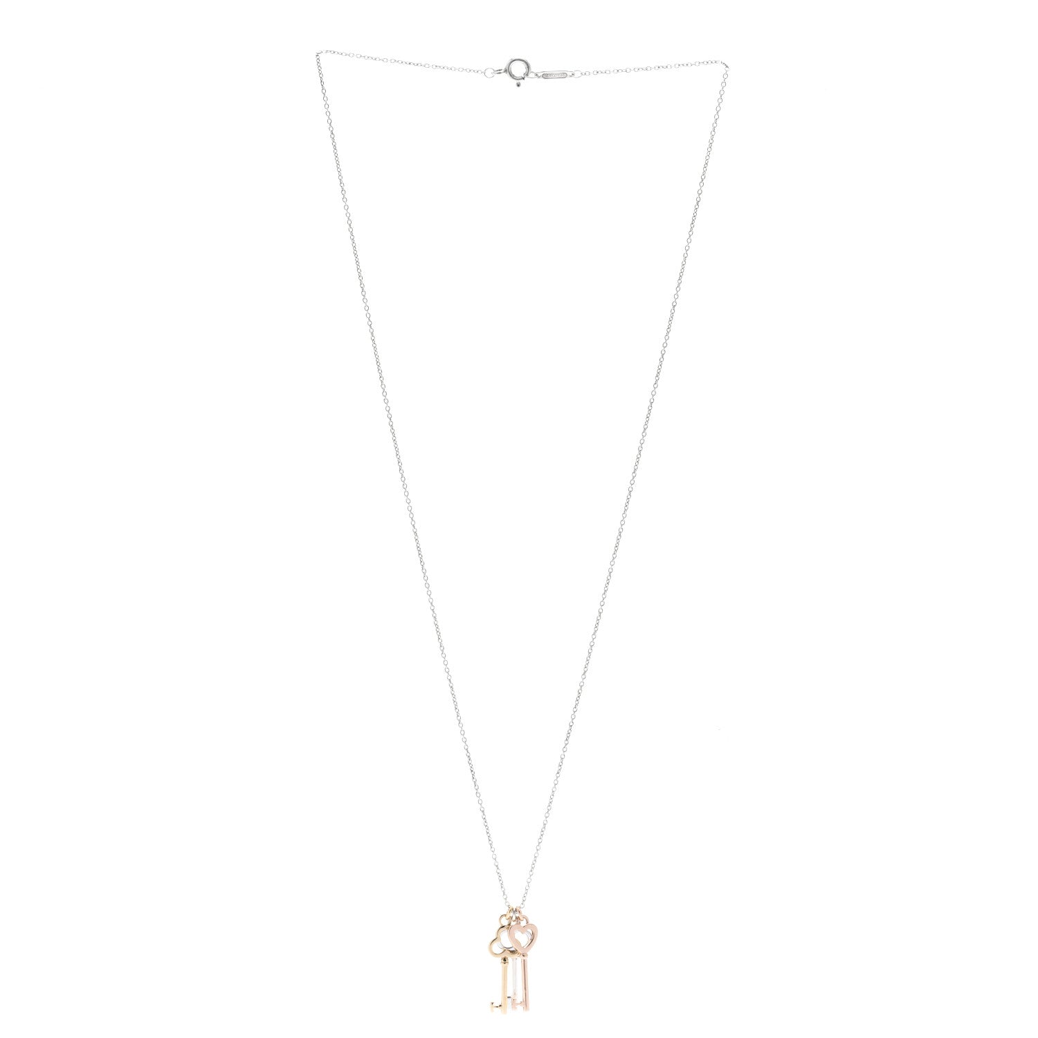 Tiffany 18K Yellow Rose Gold Sterling Silver Mini Heart Trefoil Key Pendant Necklace 3 of 5