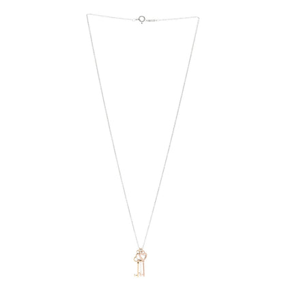 Tiffany 18K Yellow Rose Gold Sterling Silver Mini Heart Trefoil Key Pendant Necklace 3 of 5