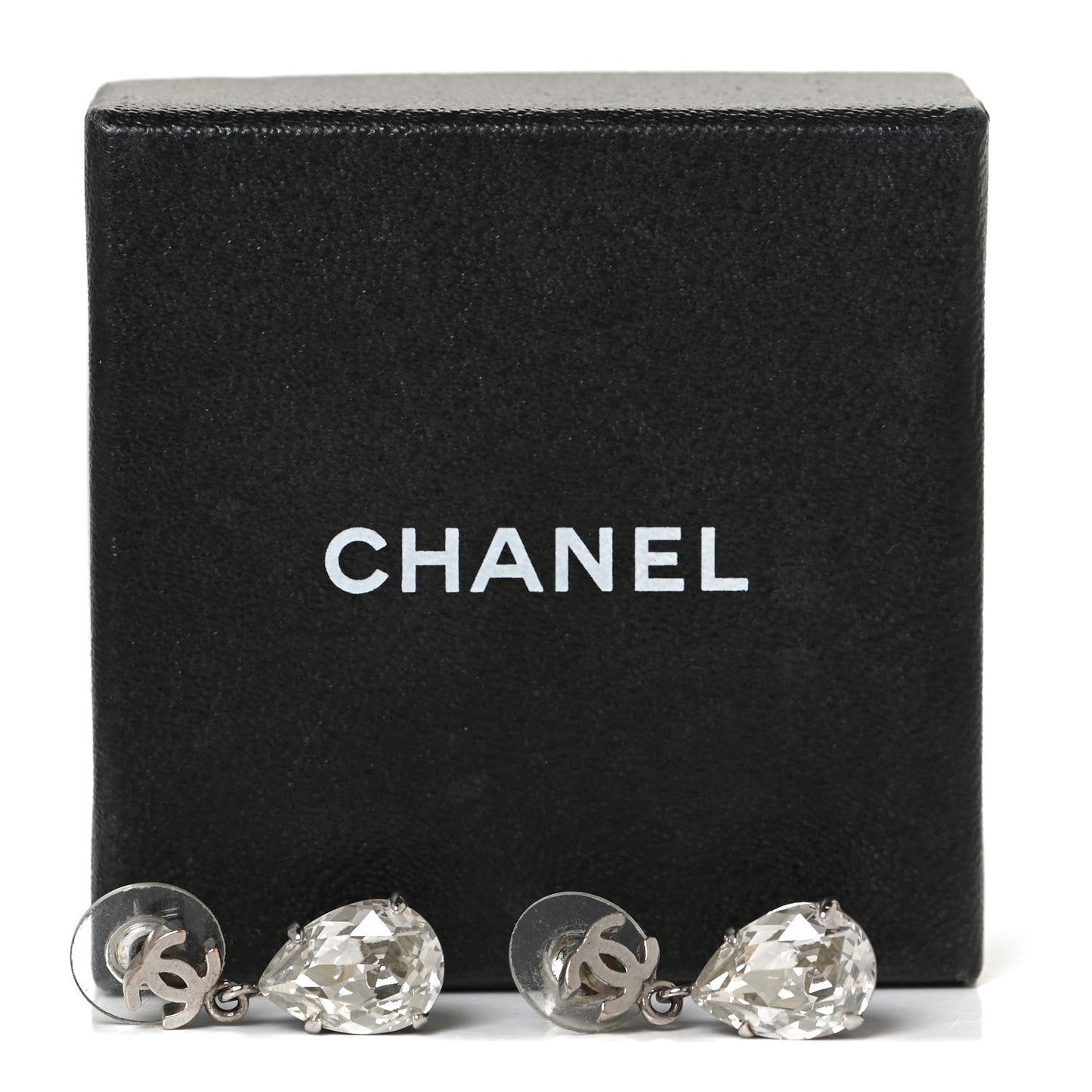Crystal CC Tear Drop Earrings Silver
