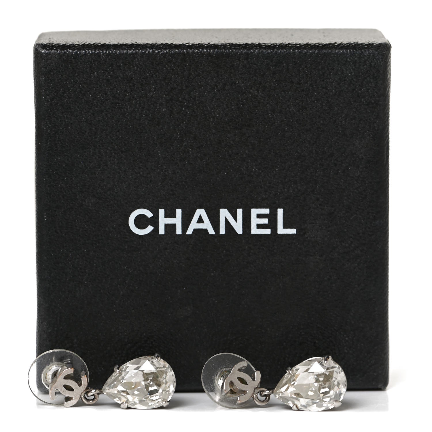 Chanel Crystal CC Tear Drop Earrings Silver 9 of 9