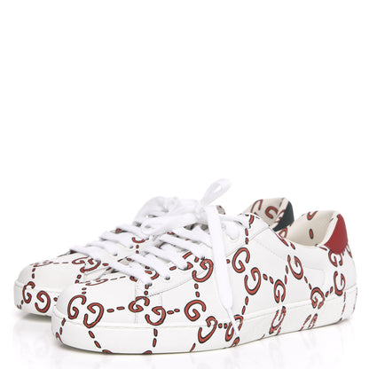 Gucci Calfskin GucciGhost Print Mens Ace Sneakers 7 White Hibiscus Red 3 of 9