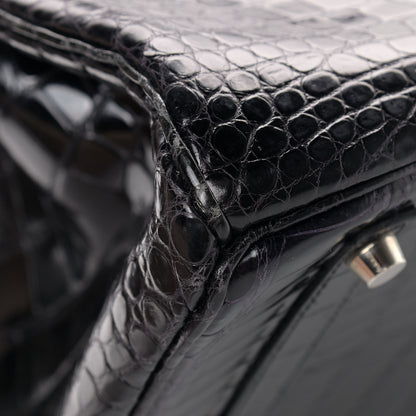 Hermes Shiny Porosus Crocodile Birkin 35 Black 10 of 15