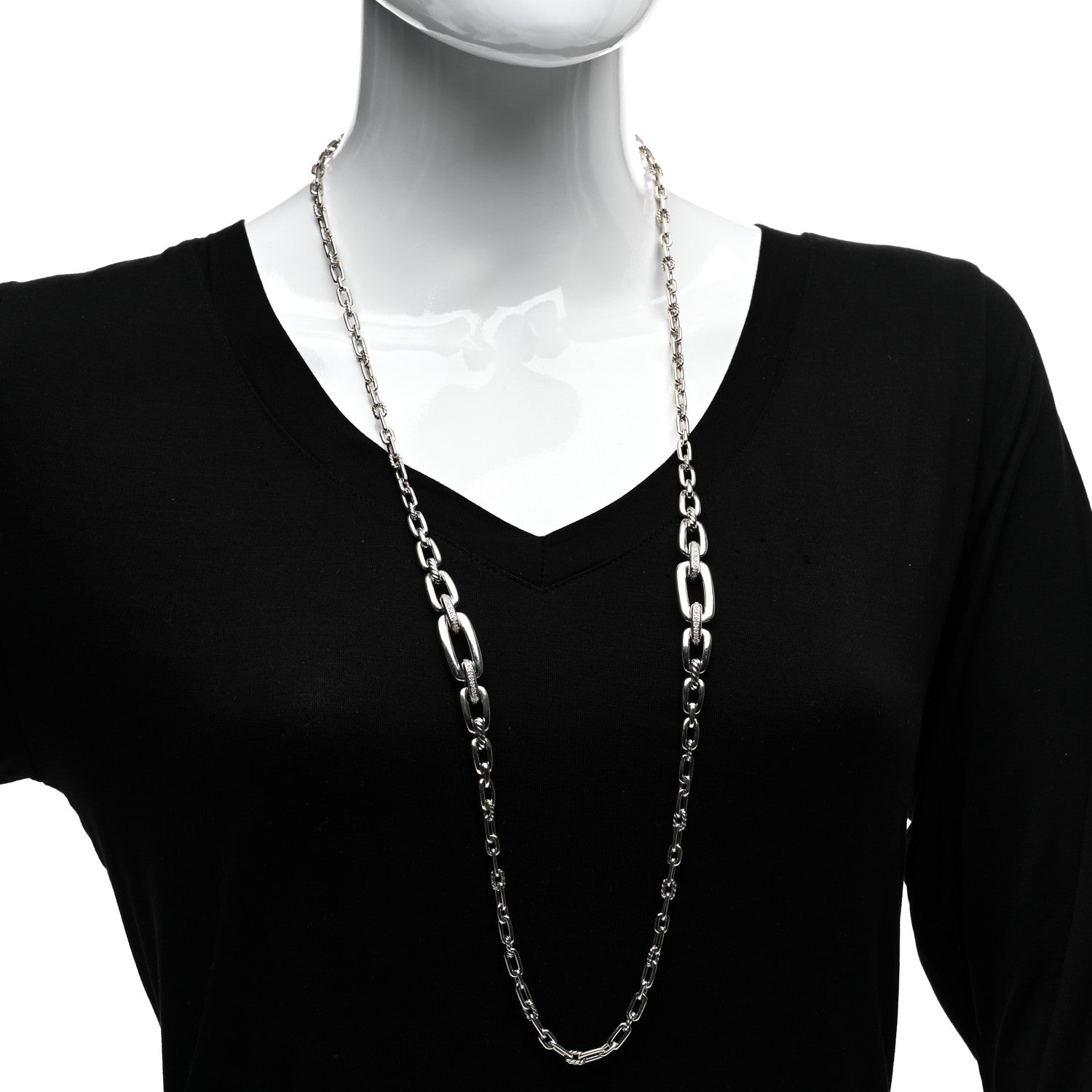 David Yurman Sterling Silver Diamond Wellesley Long Chain Link Necklace 2 of 4