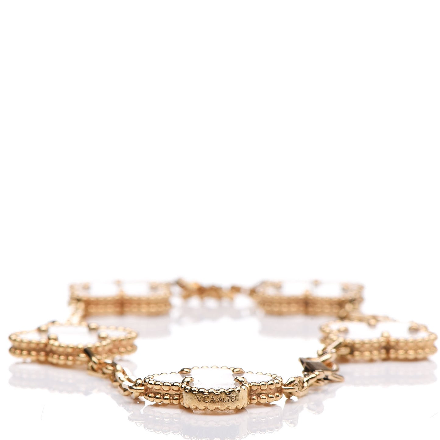 18K Yellow Gold Mother of Pearl 5 Motifs Vintage Alhambra Bracelet