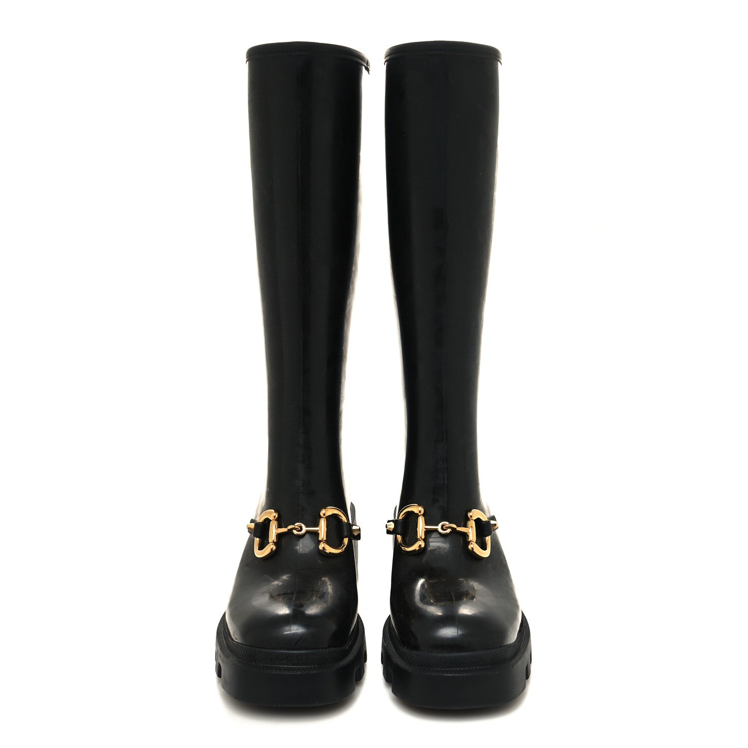 Gucci Rubber Horsebit Knee High Boots 37 Black 2 of 7